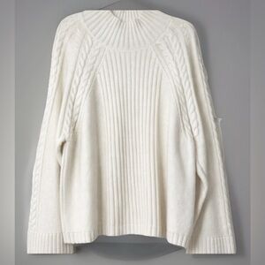 TALBOTS Ivory Cable Knit Mock Neck Sweater Women’s Large Ribbed Trim NWT
